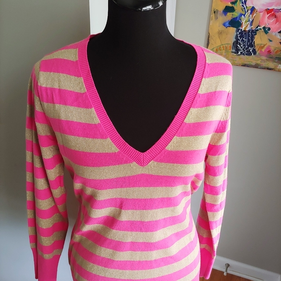 New York & Co. Striped V-neck Sweater Size Large - Picture 3 of 10